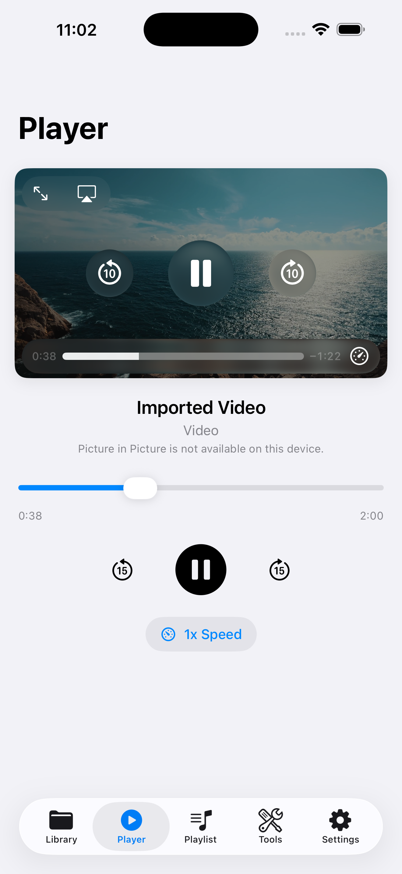 VideoVault player with full playback controls